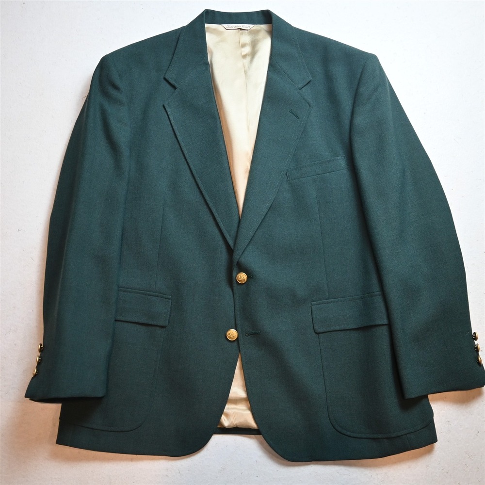 Vtg USA Made 44S Green Hopsack Gold Button Mens Blazer Suit Jacket Sport Coat